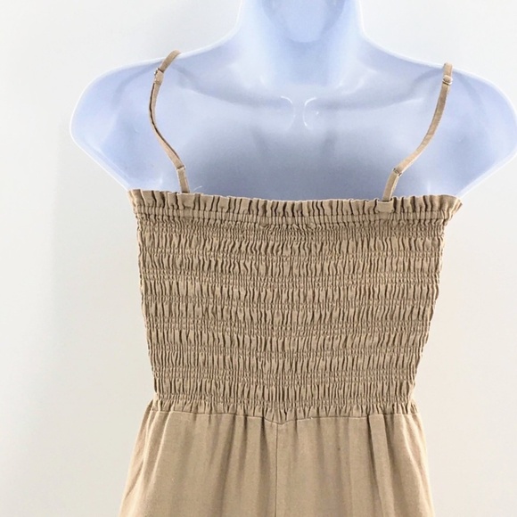 House of Harlow Linen Blend Jumpsuit Brown Sleeveless Cropped Smocked Top Sz XS - Picture 8 of 11